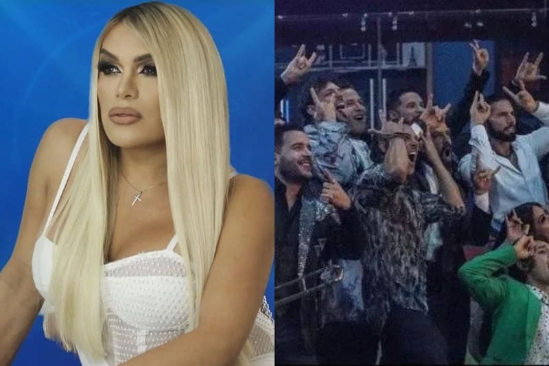 Wendy Guevara coquetea con uno de los integrantes de la banda el Recodo