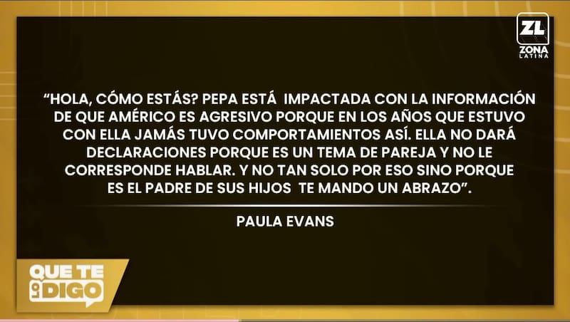 Habló en nombre de la ex esposa de Américo.
Foto: YouTube @canalzonalatina