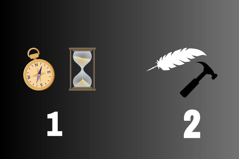 ¿Brújula y reloj de arena o pluma y martillo?