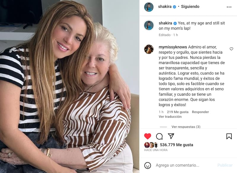 La cantante colombiana comparte tierna foto con su mamá, Nidia Ripoll.