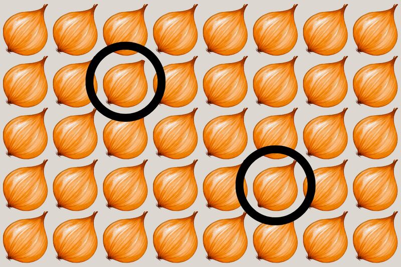 En este test visual hay muchas cebollas que parecen iguales, pero dos de ellas son diferentes.
