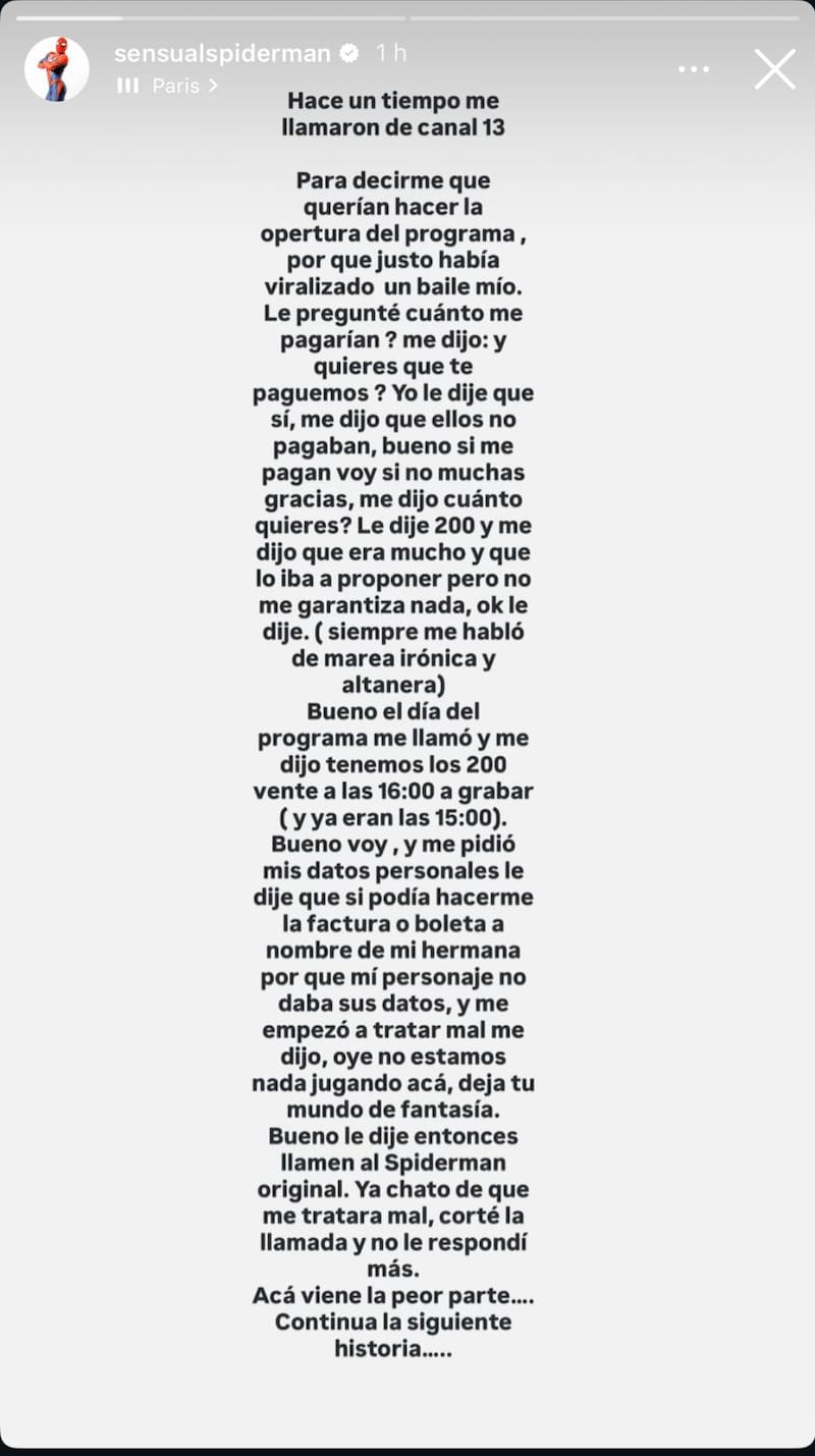 Historia que subió el influencer.
Foto: Instagram @sensualspiderman