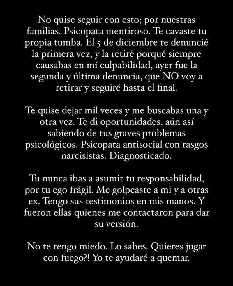 El descargo de la polola de Sebastián Ramírez. Créditos: Instagram