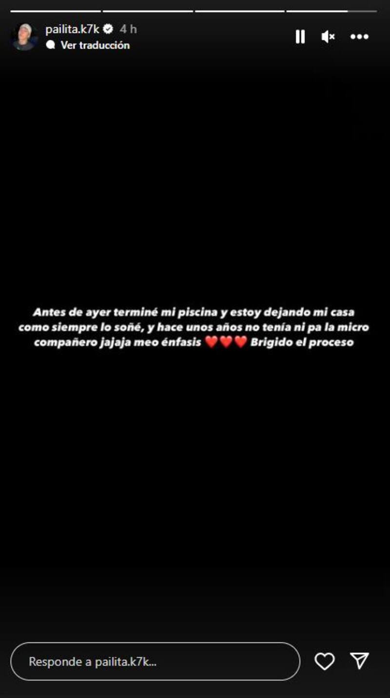 Historia de instagram de Pailita luego de subir su remodelación a la red social. - Créditos: Captura de pantalla