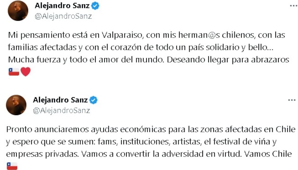 El mensaje de Alejandro Sanz para Chile. Créditos: X