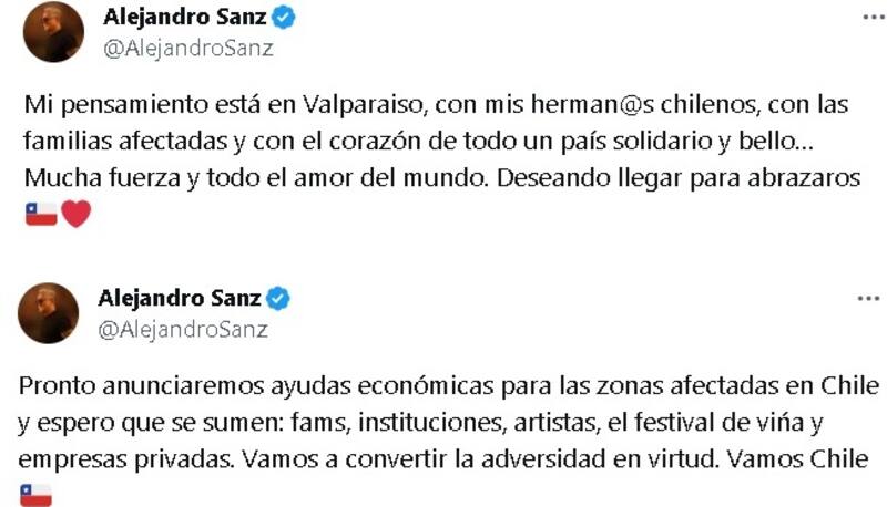 El mensaje de Alejandro Sanz para Chile. Créditos: X