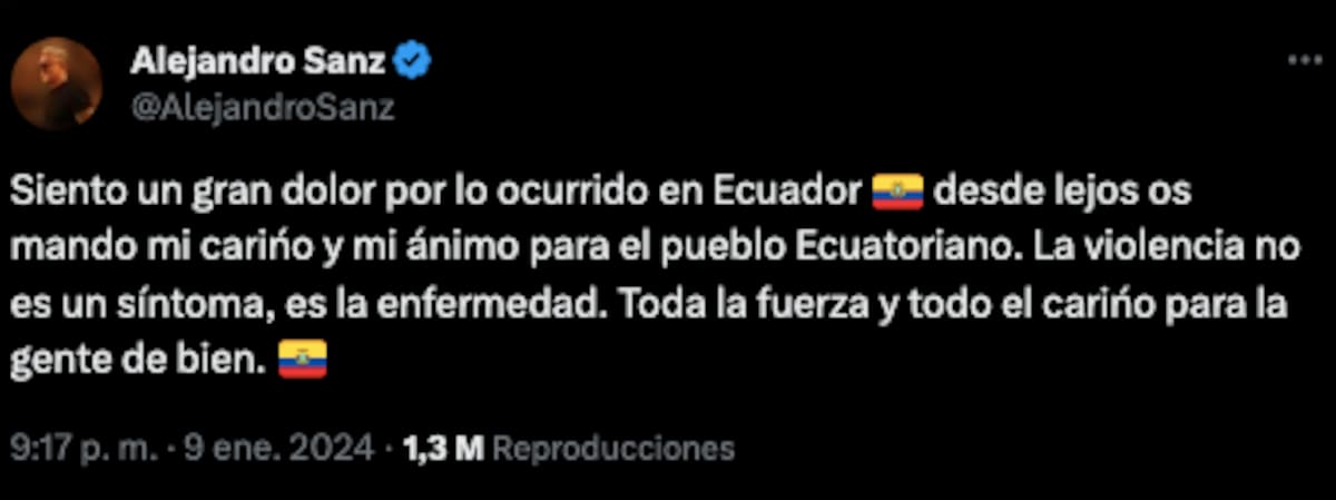 Alejandro Sanz entregó un mensaje de apoyo a Ecuador.