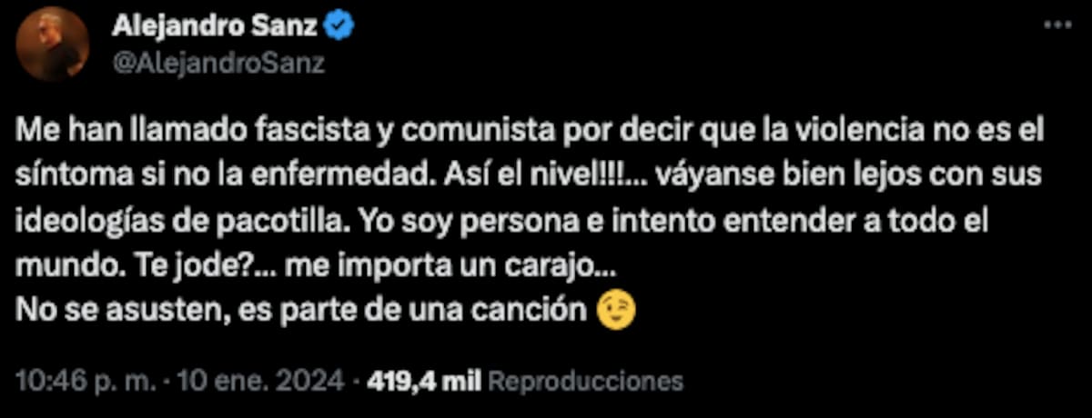 El descargo de Alejandro Sanz tras haber sido criticado en redes sociales.