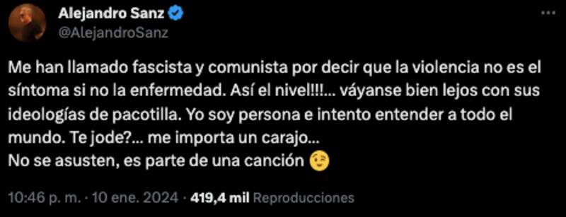 El descargo de Alejandro Sanz tras haber sido criticado en redes sociales.