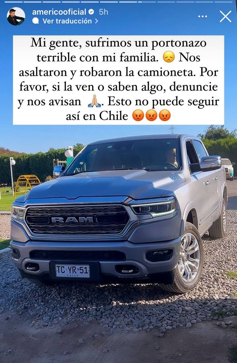 Américo anunció que fue víctima de robo en sus redes sociales.