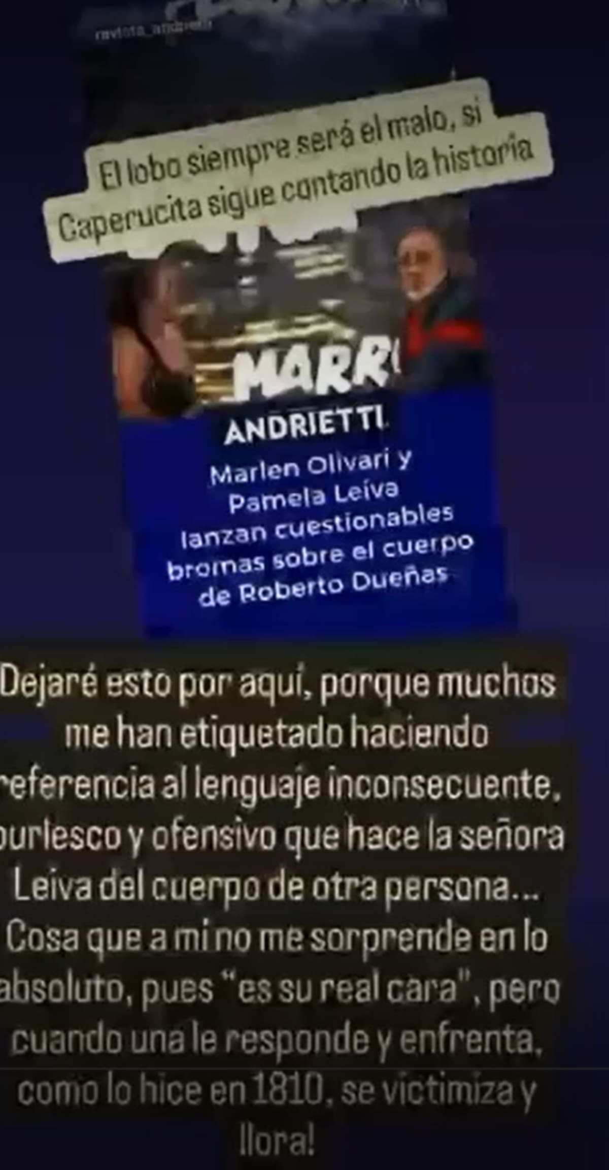 Contra Pamela Leiva en IG. Foto: Instagram.