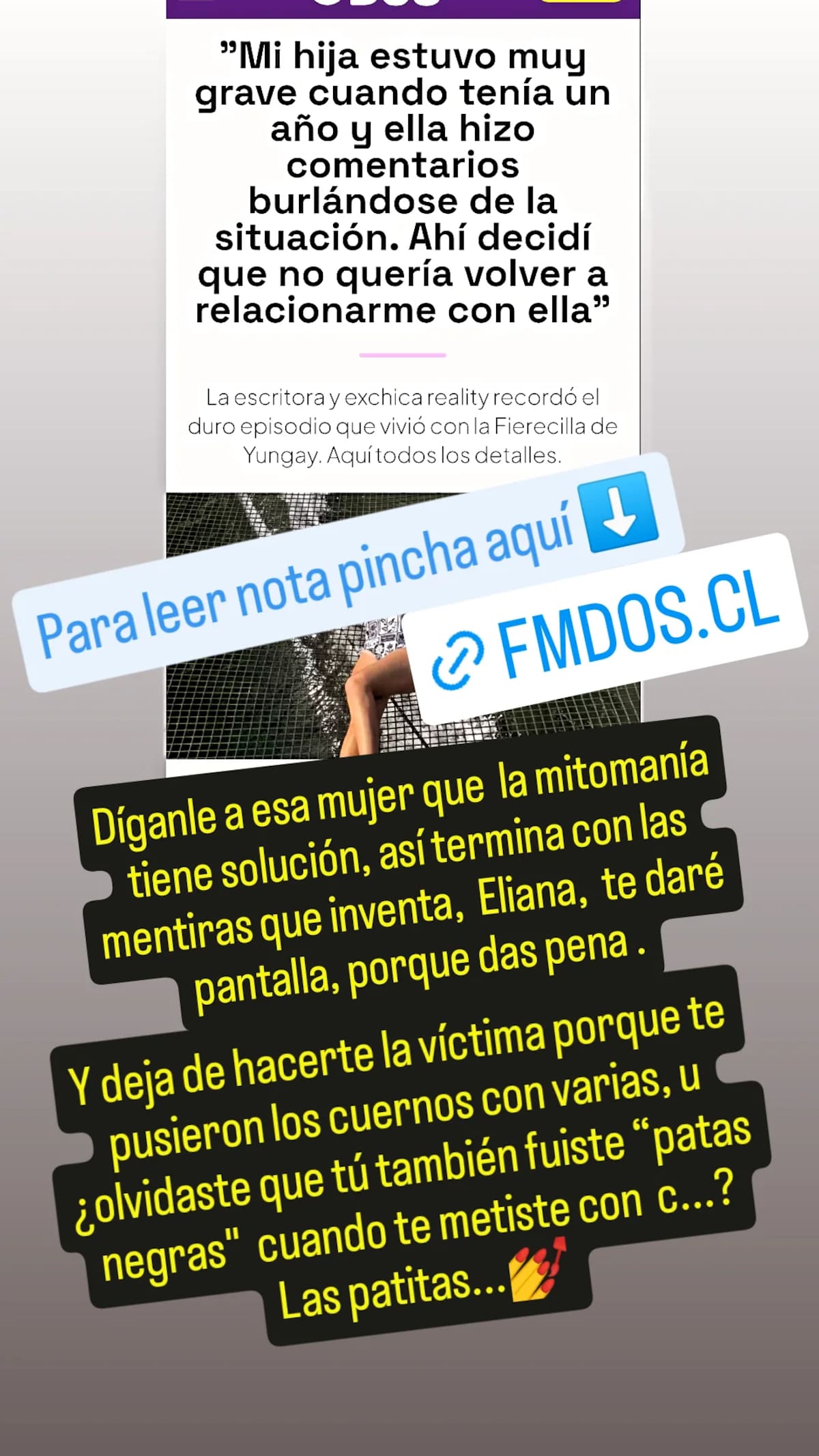 Destroza a Eliana Albasetti en su cuenta de Instagram. Foto: Instagram.