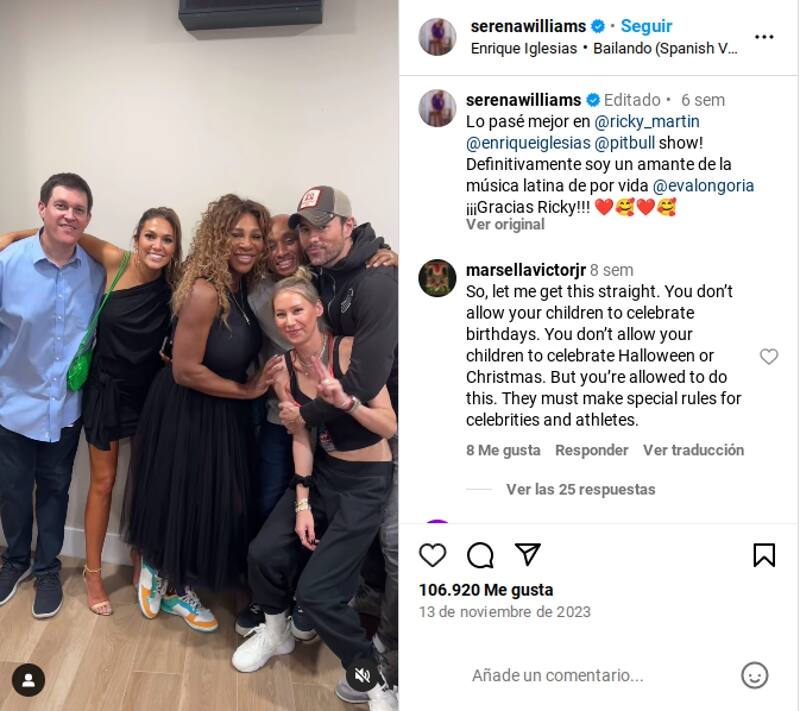 Anna Kournikova posando junto a su pareja Enrique Iglesias y Serena Williams - Créditos: Instagram.