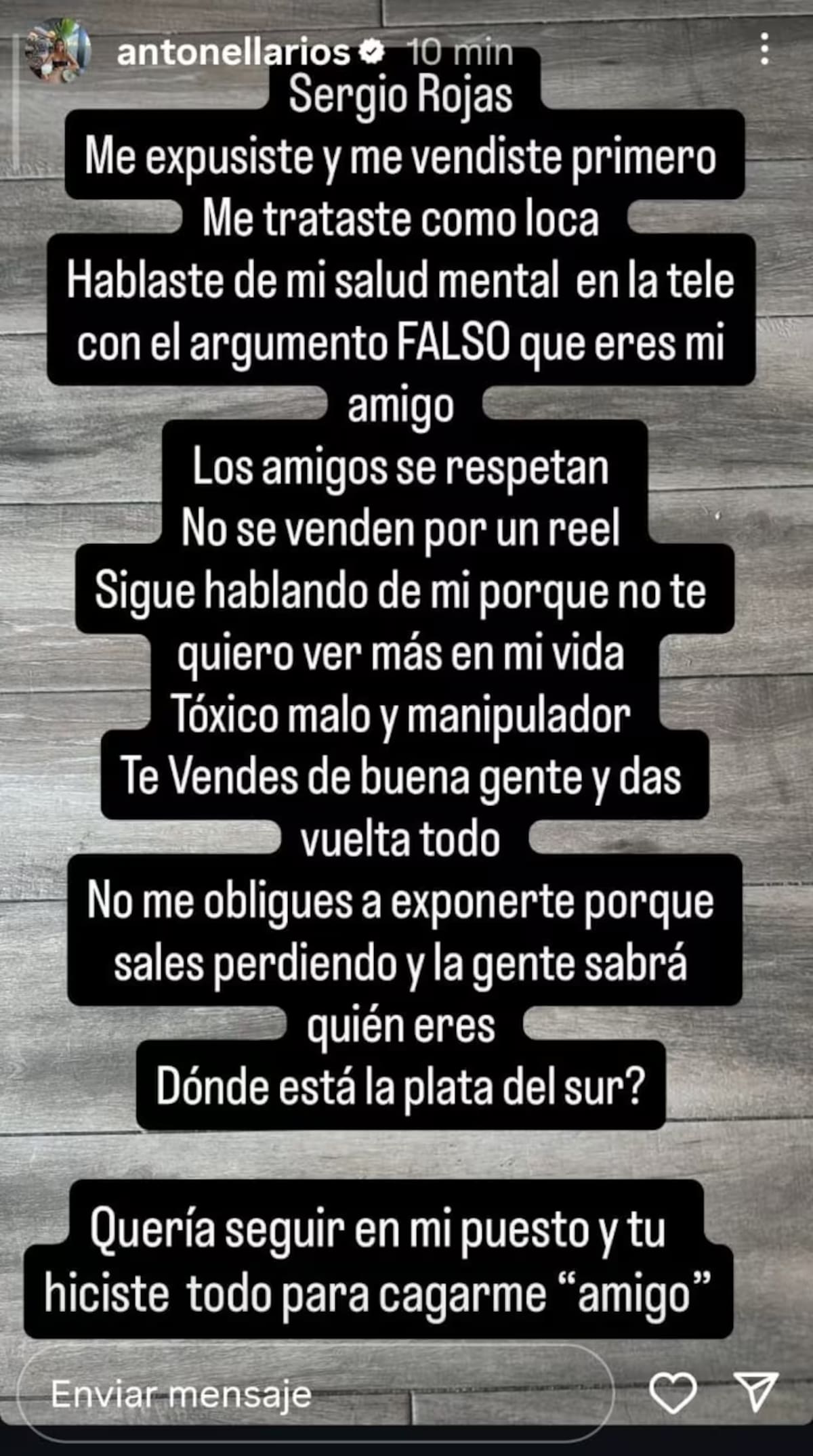 La actriz puso en duda lo "buena persona" del periodista. Foto: Captura Instagram