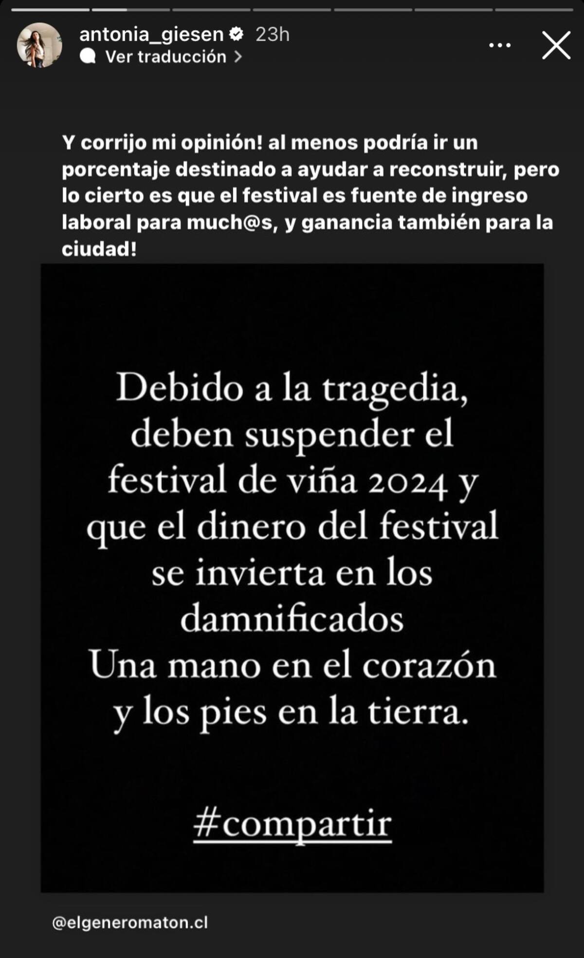 La opinión de Antonia Giesen ante la realización del Festival de Viña 2024.