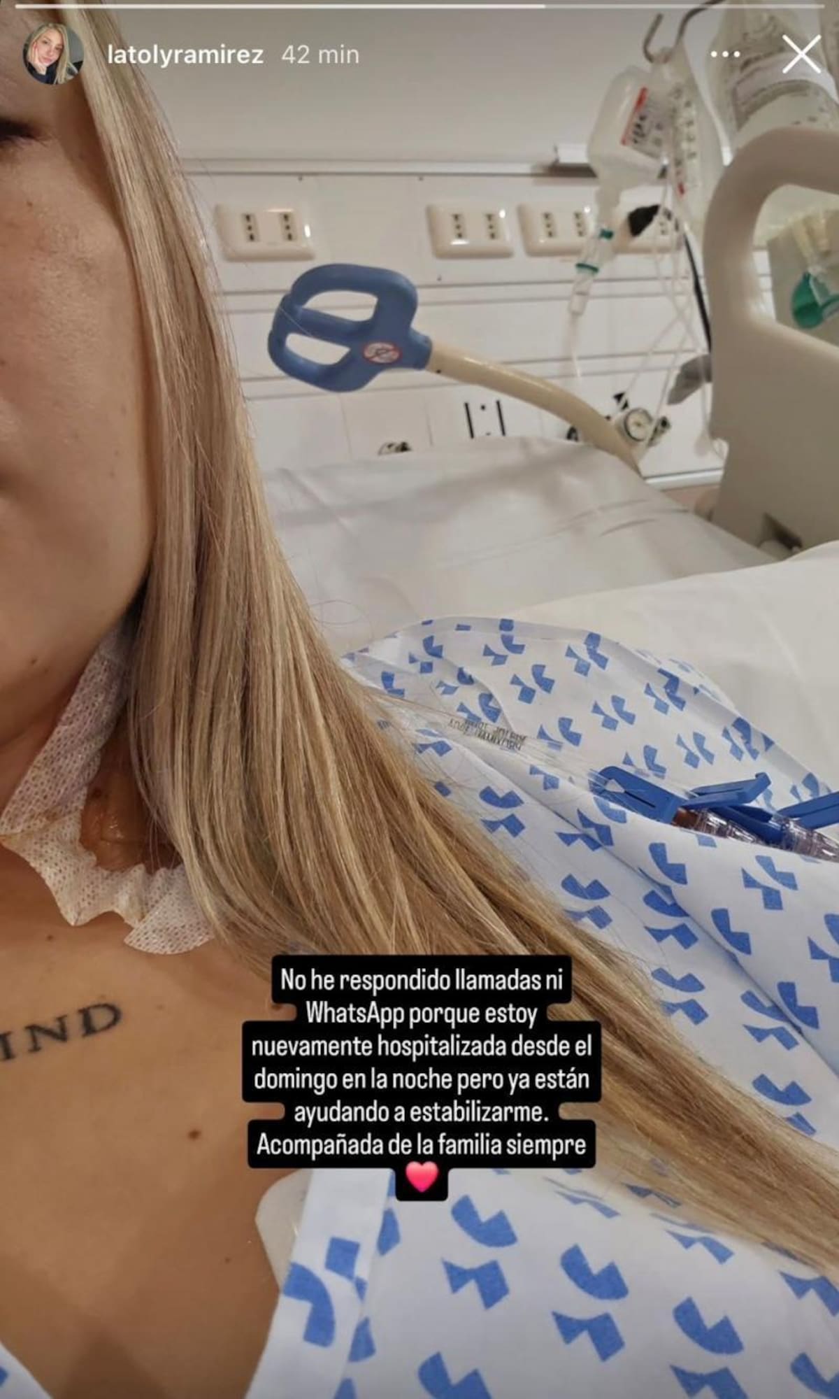 Habla desde su hospitalización. Foto: Instagram.