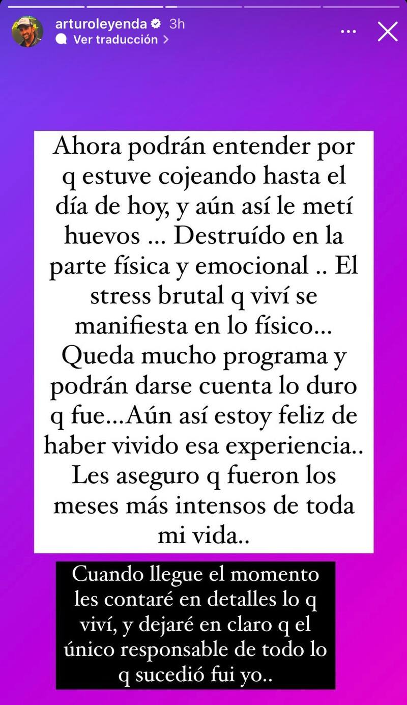El comunicado de Arturo Longton sobre su difícil momento. Foto: Instagram.