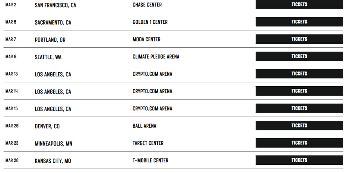 Fechas de la gira de Bad Bunny durante marzo de 2024.
