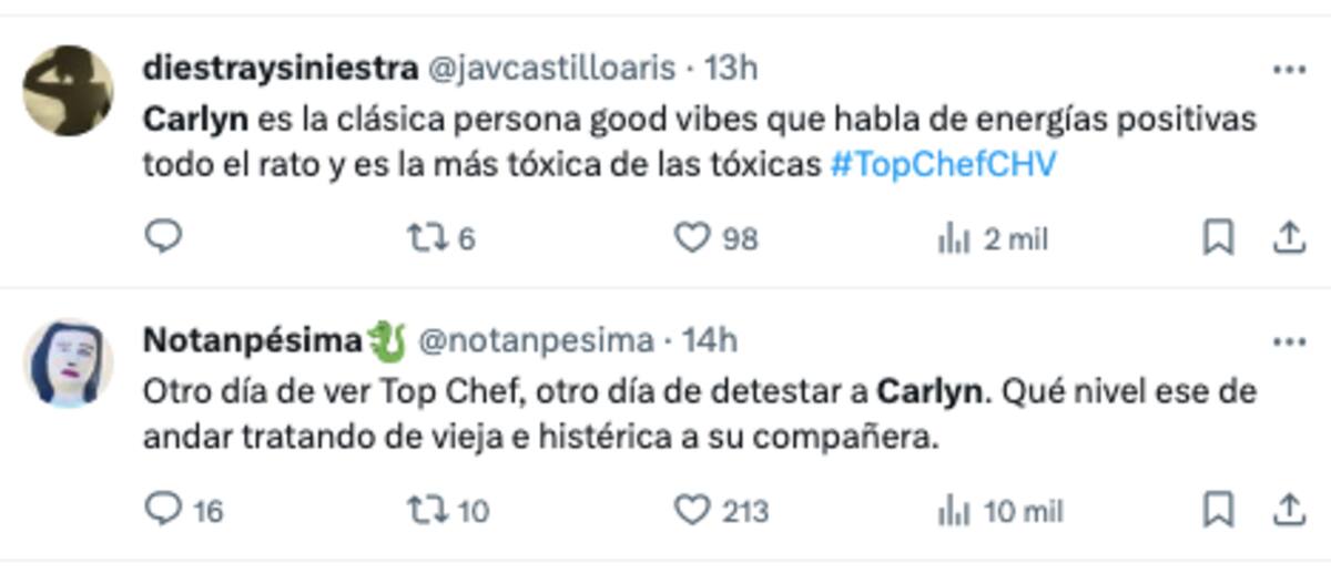 Críticas hacia Carlyn Romero en X.