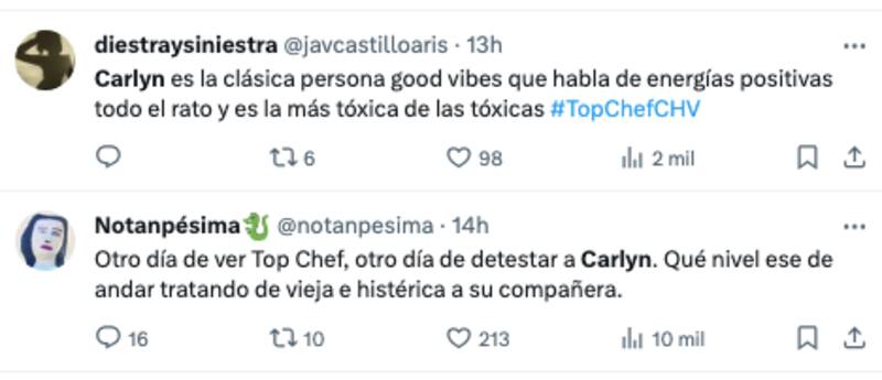 Críticas hacia Carlyn Romero en X.