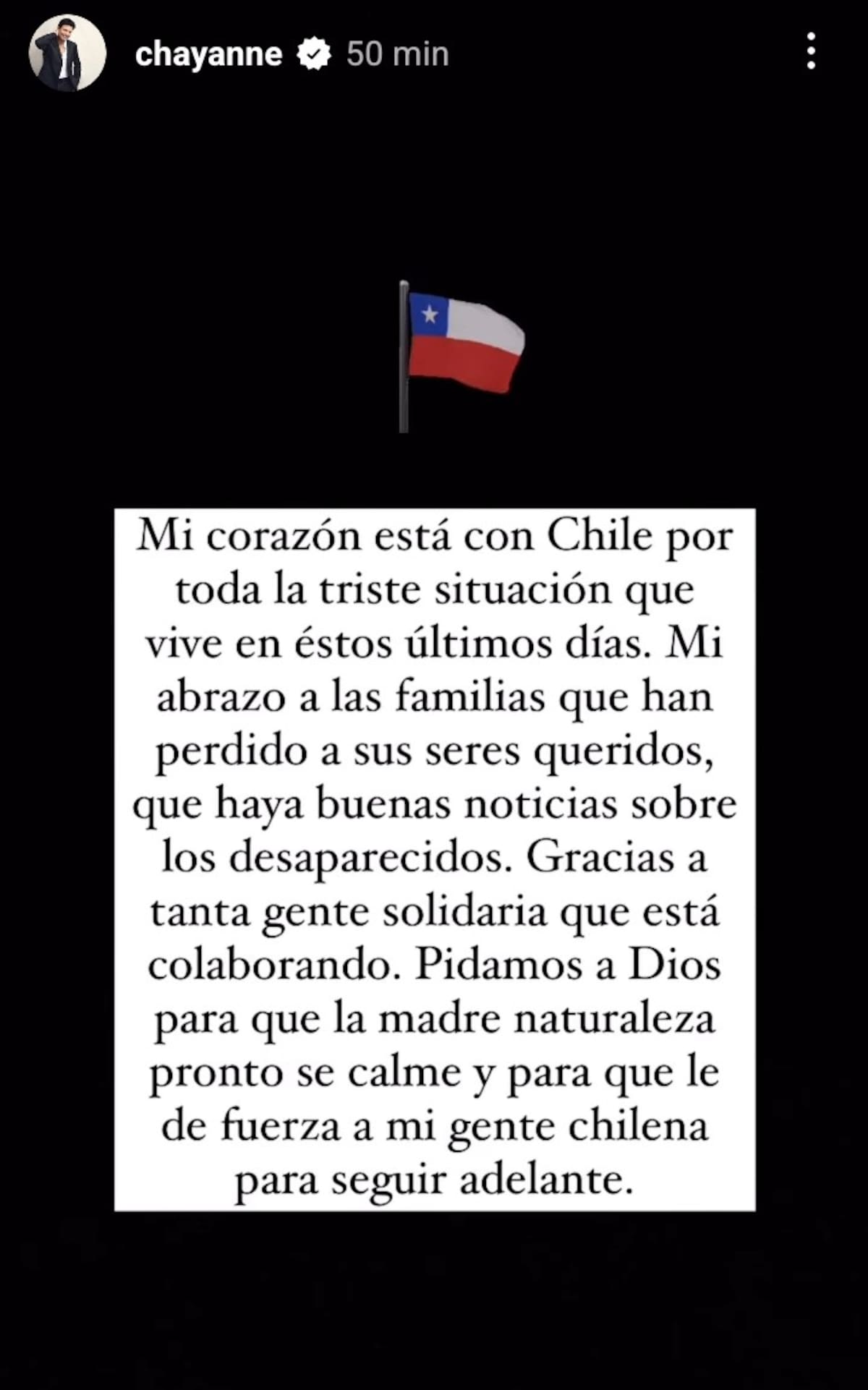 Chayanne envió mensaje de apoyo a Chile. Créditos: Instagram