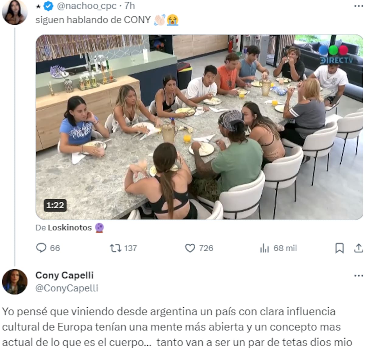Constanza Capelli responde a cuestionamientos de participantes de Gran Hermano Argentina.