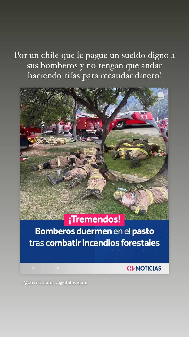 Cony Capelli critica el inexistente sueldo de bomberos en Chile.