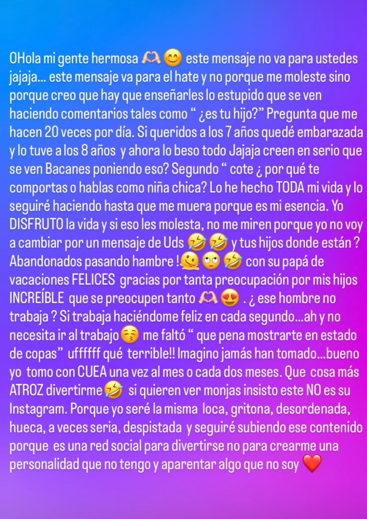 La modelo se defendió de los malos comentarios.