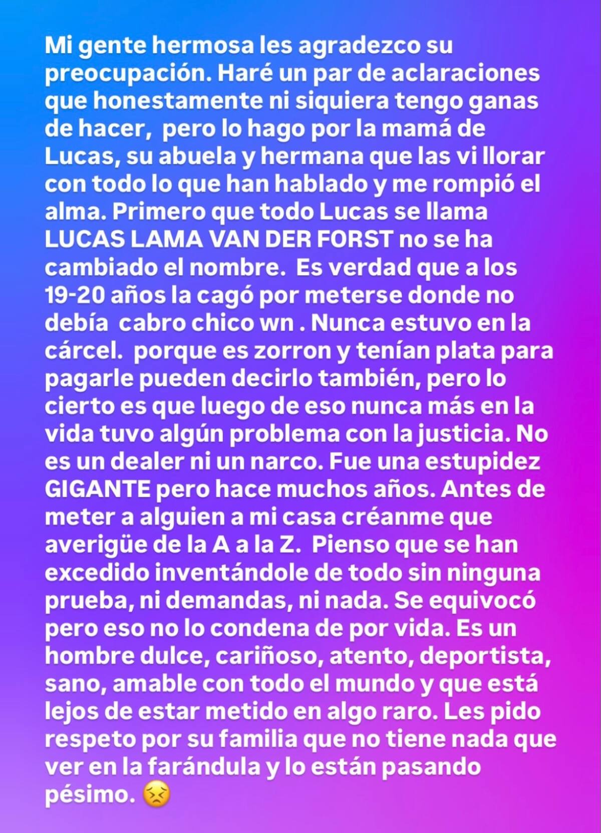 La modelo defendió con todo a su pareja, Lucas Lama.