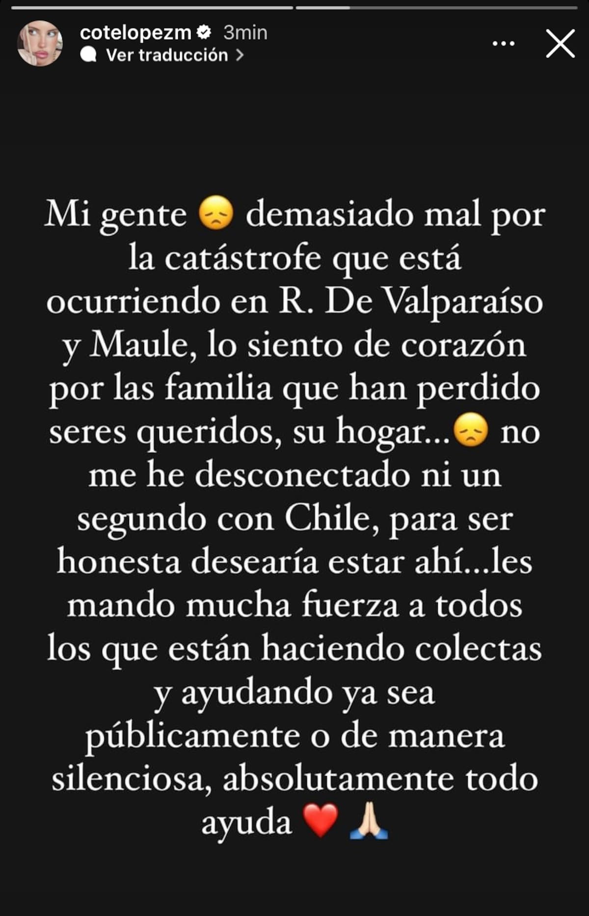 Coté López reveló estar muy afectada por los incendios que afectan a nuestro país.