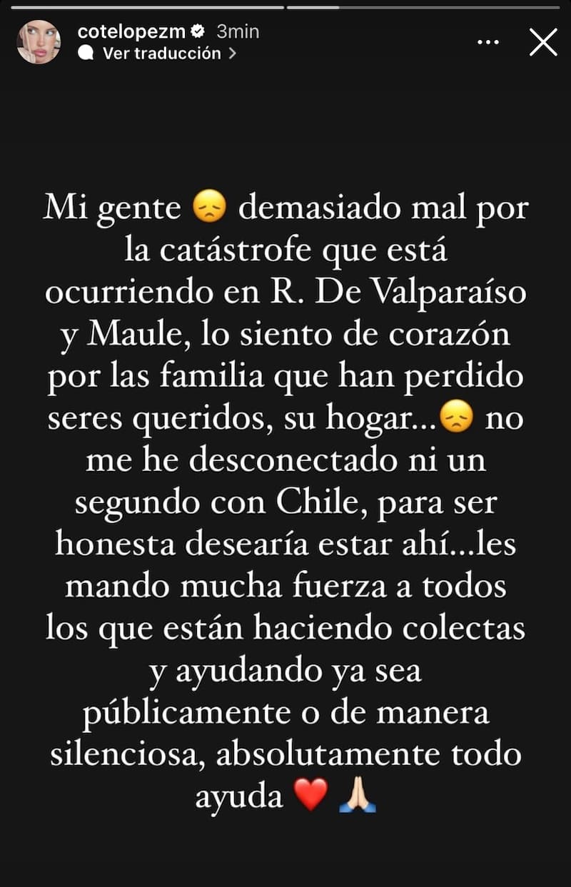 Coté López reveló estar muy afectada por los incendios que afectan a nuestro país.