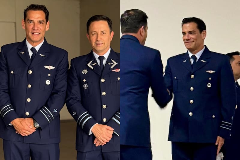 El actor se lució junto a su nueva pareja en su asenso en la Fuerza Aérea.