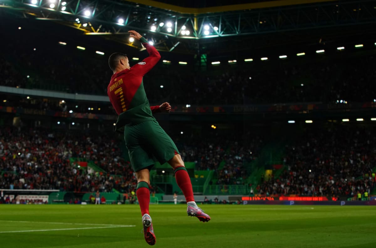 El astro portugués pone su sello personal cuando festeja sus goles.