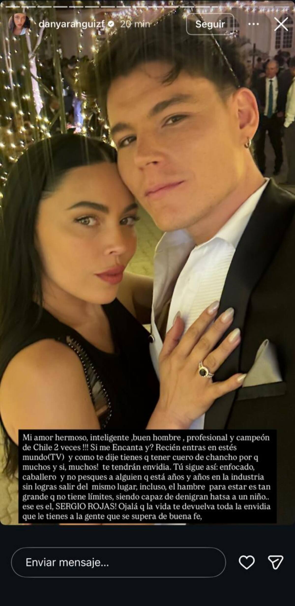 La historia de Instagram respondiendo a Sergio Rojas.
Foto: Instagram @danyaranguizf