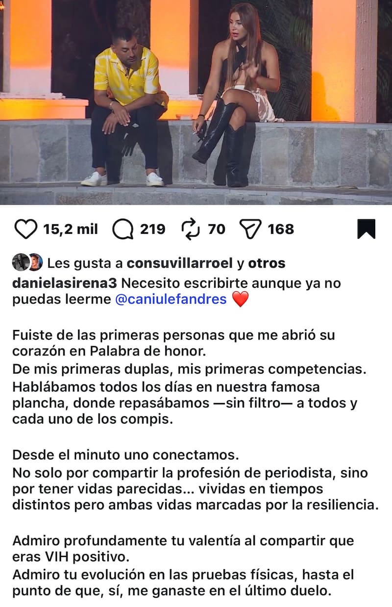 La chica reality despidió a Andrés Caniulef.