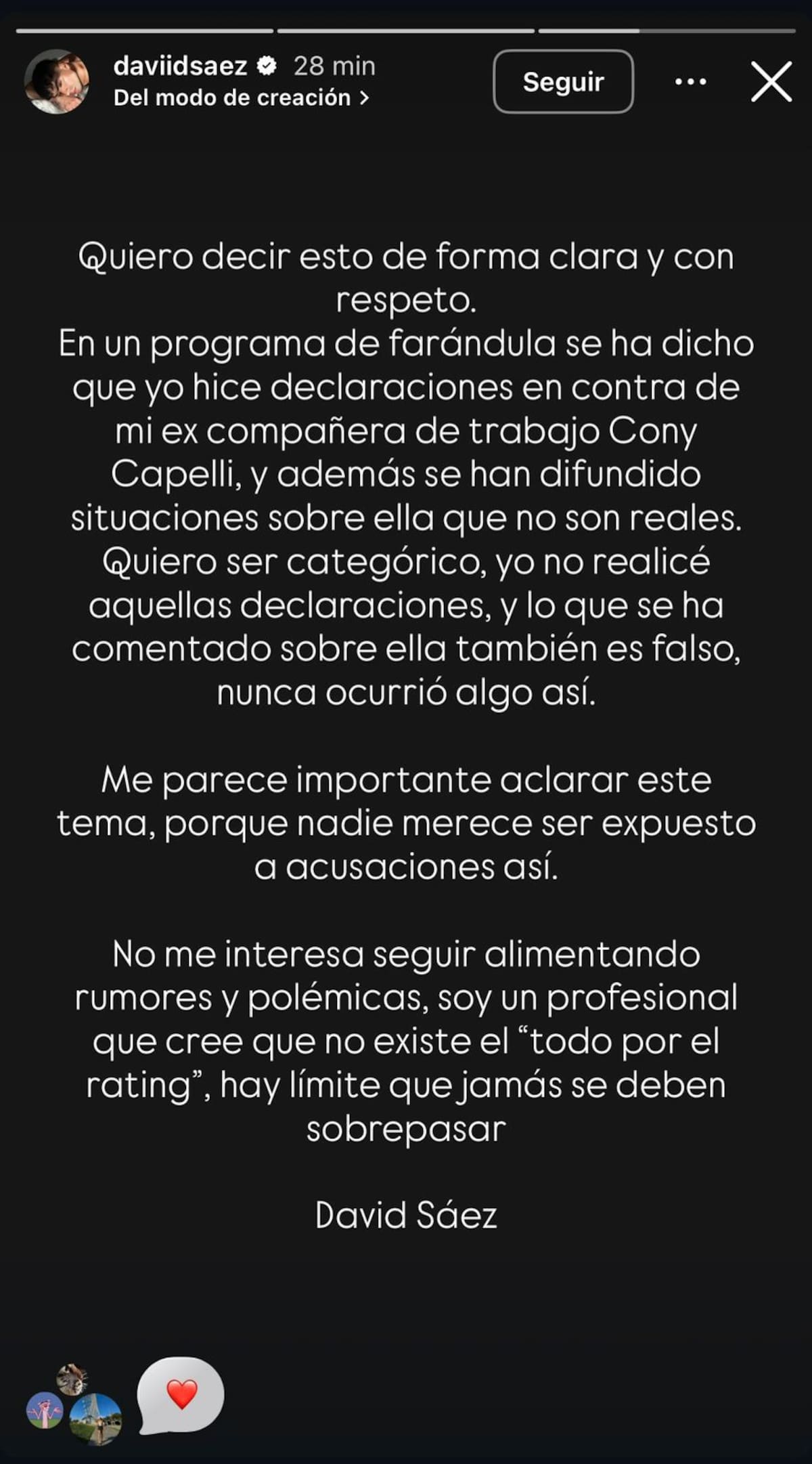 El mensaje que dejó a través de sus historias de Instagram.
Foto: Instagram