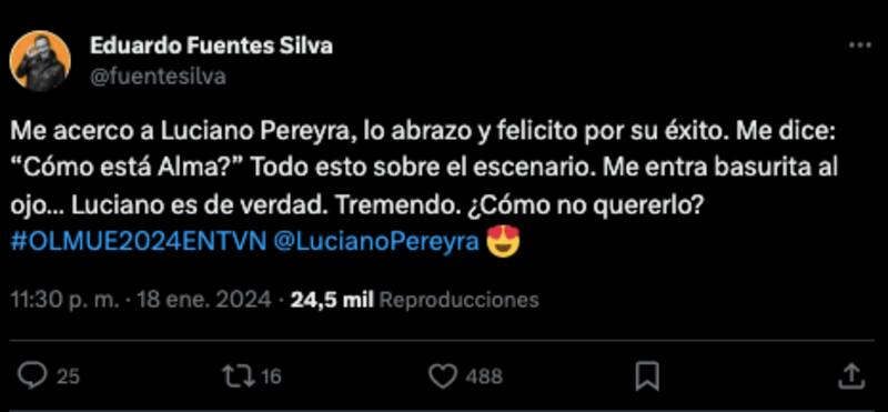 Eduardo Fuentes revela el mensaje que le dio Luciano Pereyra en el escenario del Patagual.
