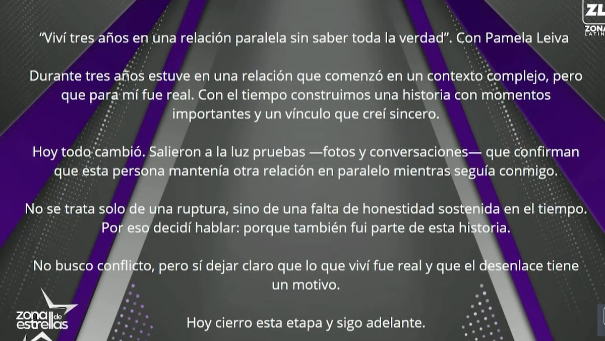 Expareja de Pamela Leiva la acusa de serle infiel.