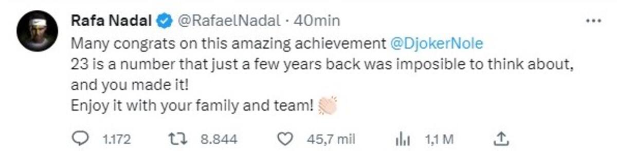 El saludo de Rafael Nadal a Novak Djokovic tras ganar Roland Garros