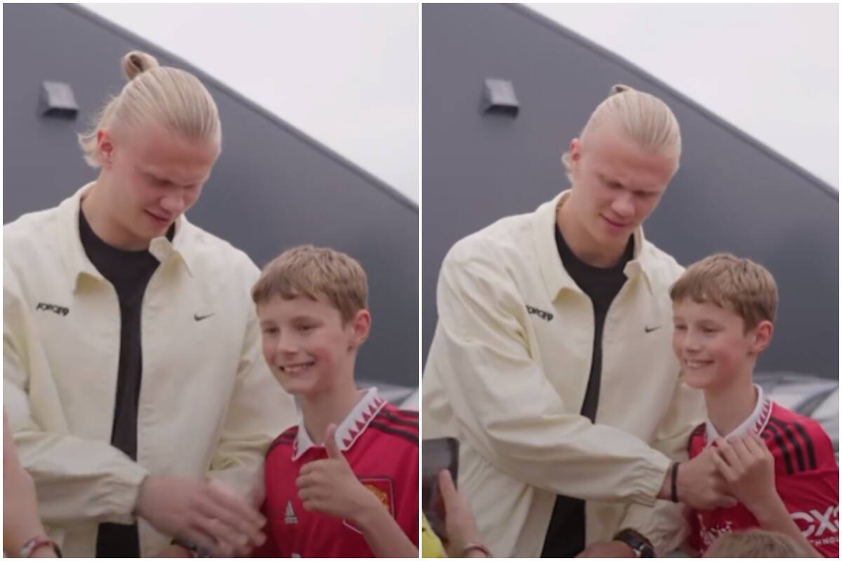 El noruego pidió otra foto para tapar el escudo del Manchester United