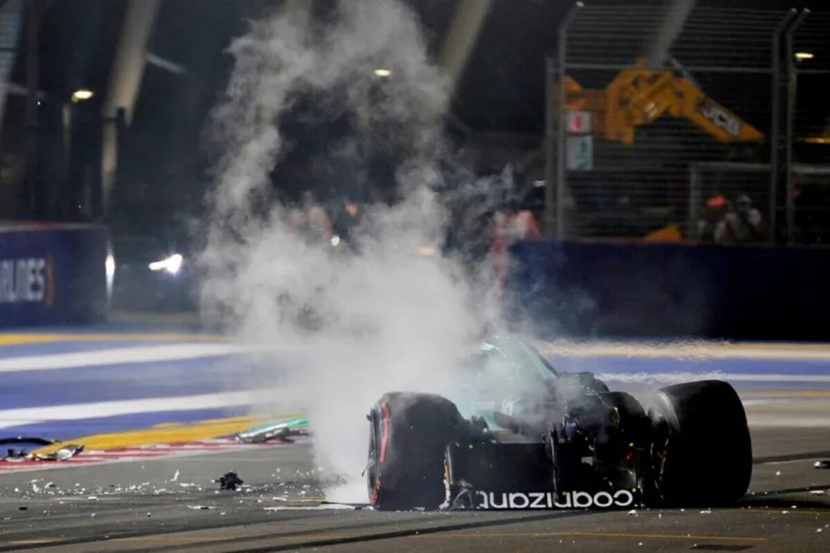 El monoplaza de Lance Stroll tras chocar en la Q1 del GP de Singapur