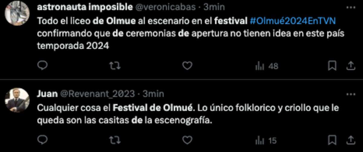 Críticas que se hicieron en X por la apertura del Festival del Huaso de Olmué 2024.