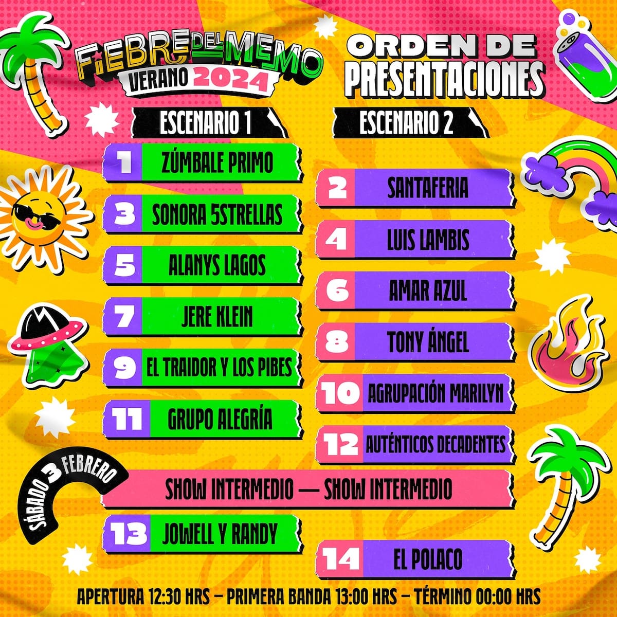 Acá la lista y orden de artistas