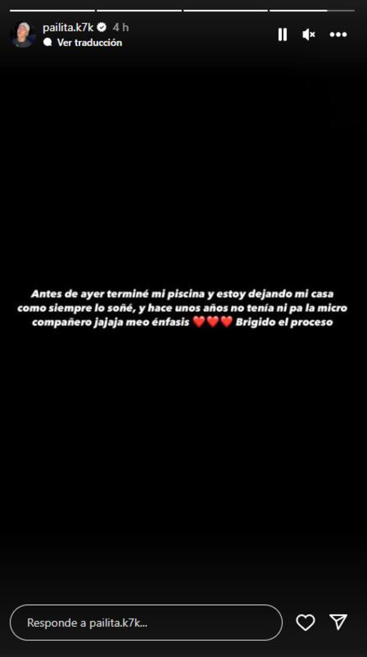 Historia de instagram de Pailita luego de subir su remodelación a la red social. - Créditos: Captura de pantalla