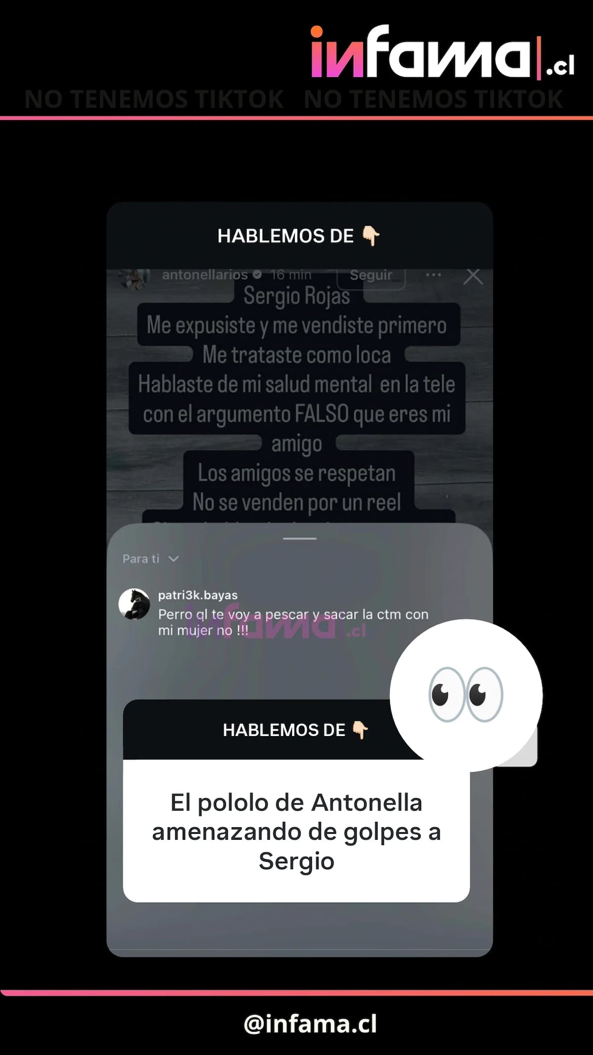 Revela la amenaza del pololo de Antonella Ríos a Sergio Rojas. Foto: Isntagram.