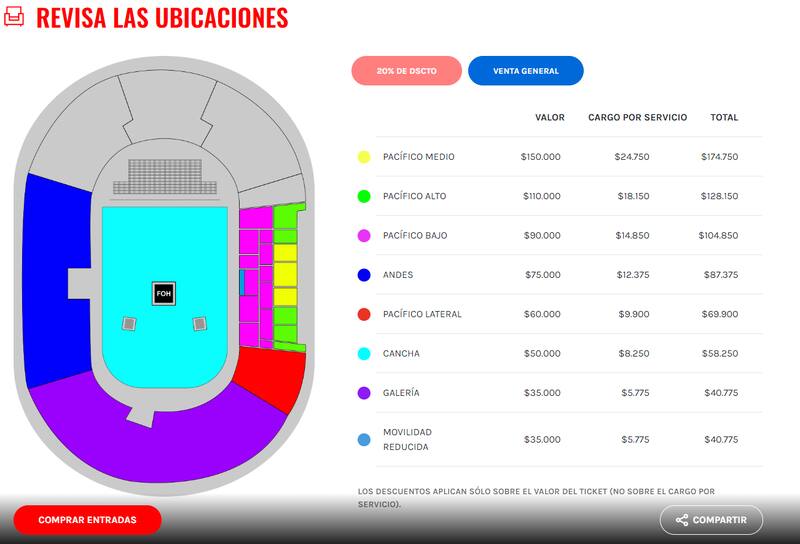 Precios entradas generales para Iron Maiden en Chile 2024.