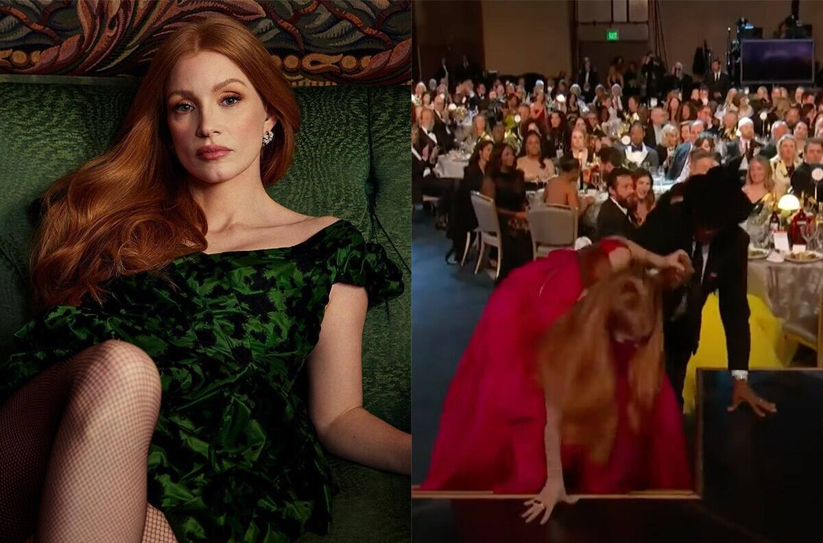VIDEO: Jessica Chastain tropezó y cayó frente a todos durante los Premios SAG 2023