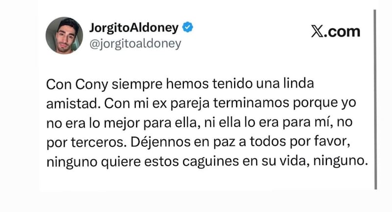 El modelo alzó la voz tras rumores de affaire con Cony Capelli.