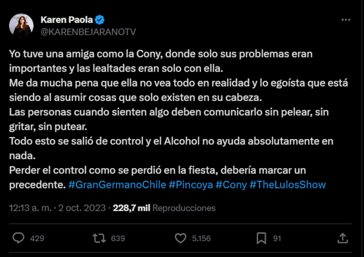 Karen Bejarano en X.