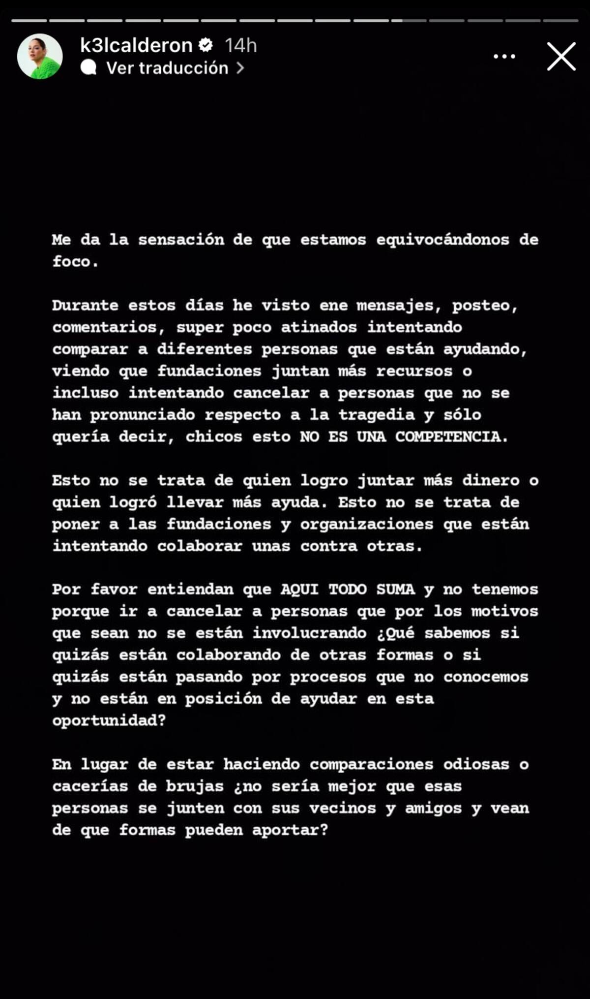 Historia publicada de Kel Calderón. - Créditos: Captura de pantalla Instagram